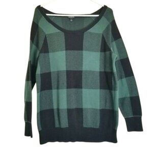 Torrid Womens Plaid Scoop Neck Sweater Size 1 Black & Green‎ 100% Cotton
